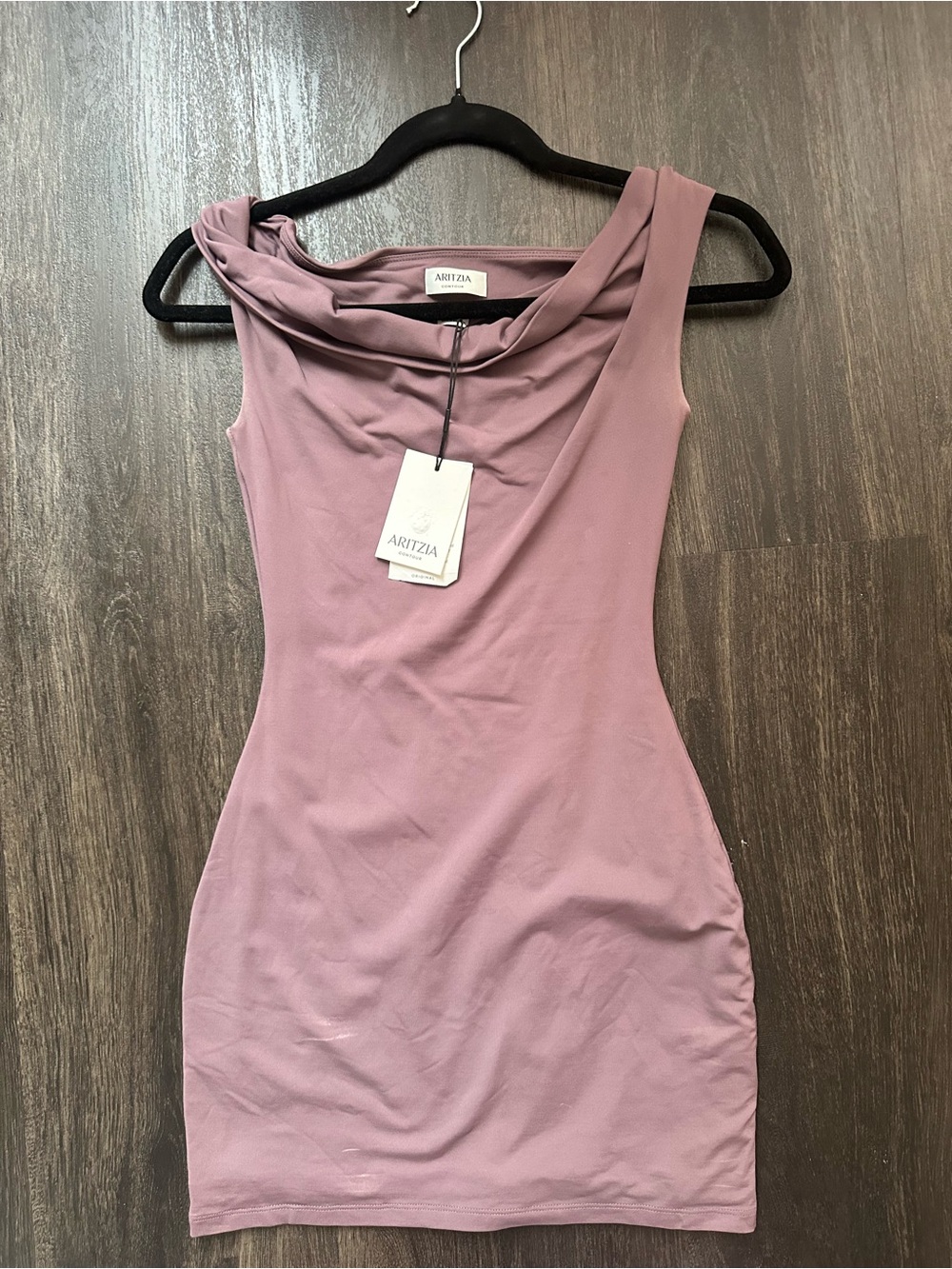 Aritzia One-Shoulder Cowl Neck Dress in Mauve